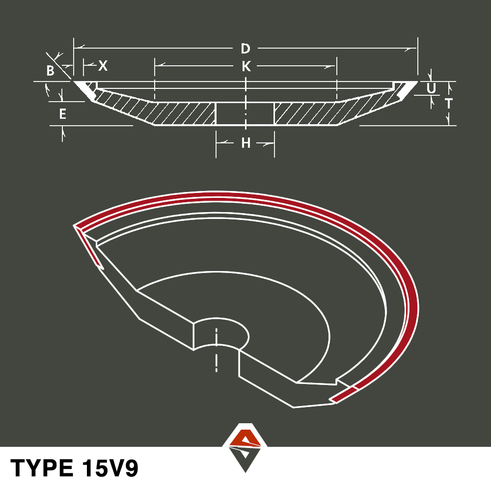 Concrete Grinding Wheels & More Type 15V9 Dimensions Diagram